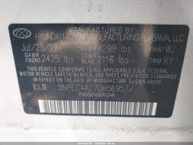 2013 HYUNDAI SONATA 5NPEC4AC7DH569577 Photo 8