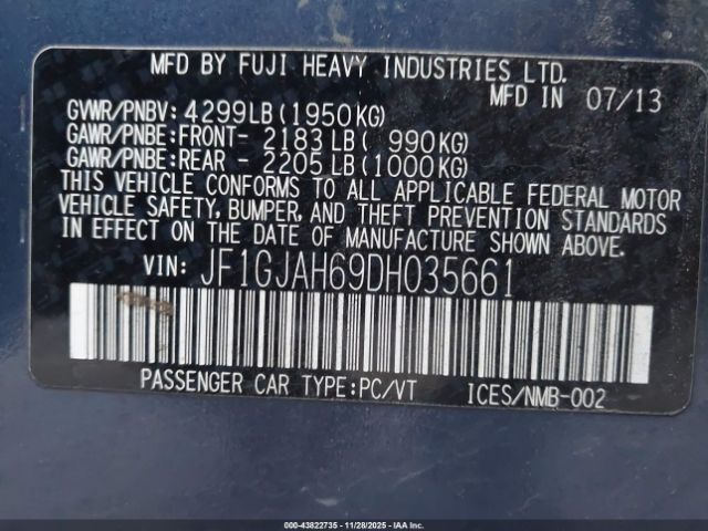 2013 SUBARU IMPREZA JF1GJAH69DH035661 Photo 8