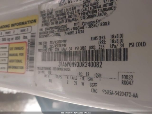 2013 FORD FUSION 3FA6P0H93DR240082 Photo 8