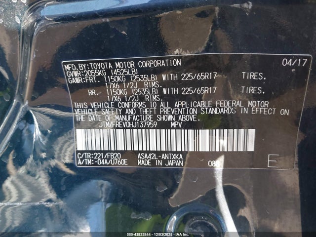 JTMZFREV0HJ137959 Toyota RAV4 LE