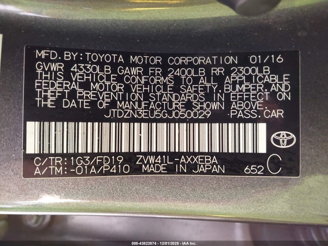 JTDZN3EU5GJ050029 Toyota Prius V Five/four/three/two