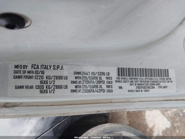 43822905 :رقم المزاد ، ZFBERFAB2H6E31114 vin ، 2017 Ram Promaster City Tradesman مزاد بيع