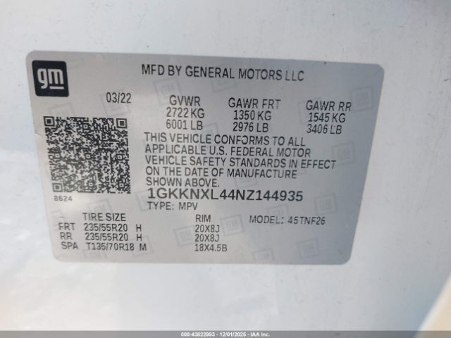 2022 GMC ACADIA 1GKKNXL44NZ144935 Photo 8
