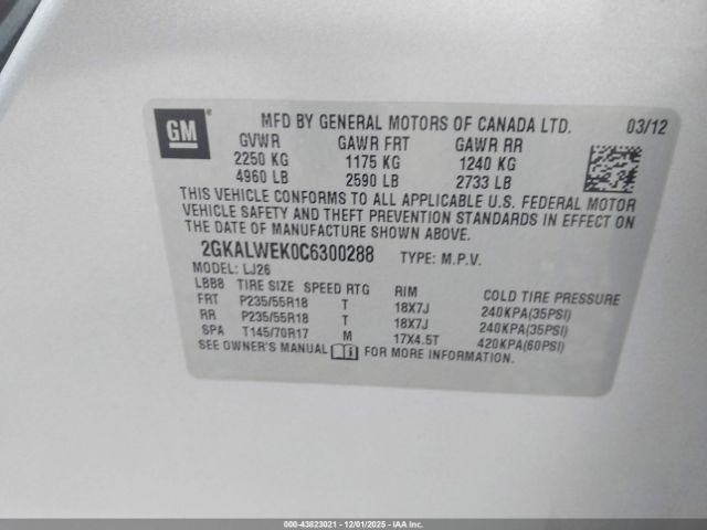 2012 GMC TERRAIN 2GKALWEK0C6300288 Photo 8