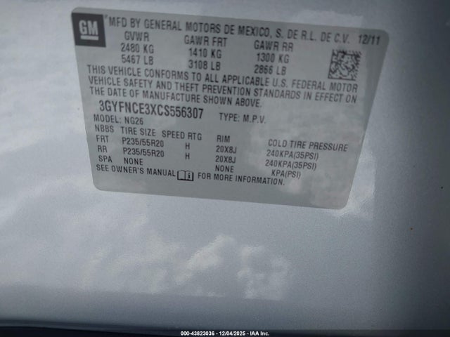 2012 CADILLAC SRX 3GYFNCE3XCS556307 Photo 8