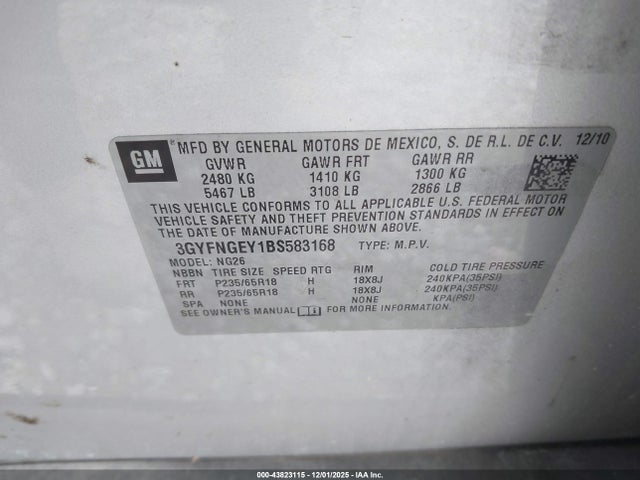 2011 CADILLAC SRX 3GYFNGEY1BS583168 Photo 8