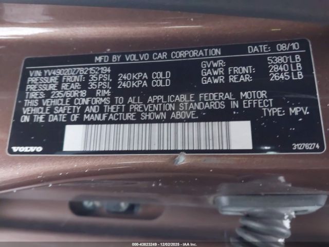 2011 VOLVO XC60 YV4902DZ7B2152194 Photo 8