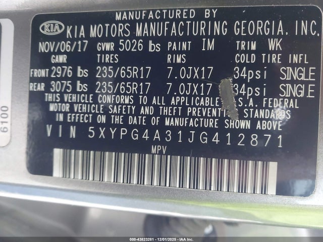 5XYPG4A31JG412871 KIA Sorento 2.4l L