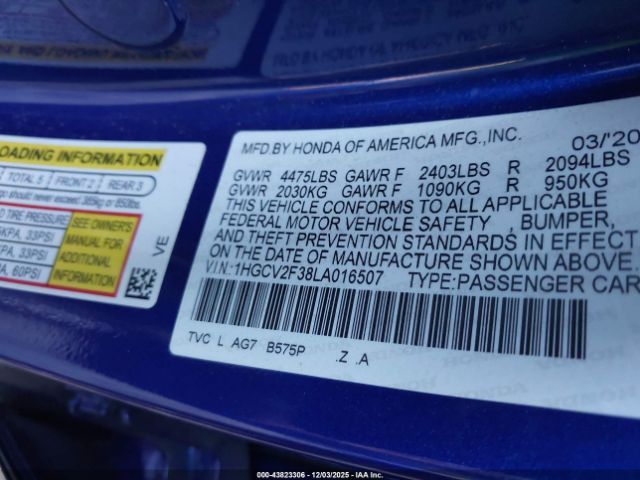 2020 HONDA ACCORD 1HGCV2F38LA016507 Photo 8