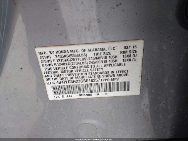 2016 ACURA MDX 5FRYD3H23GB018257 Photo 8