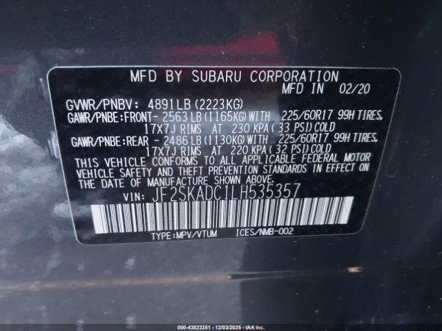 2020 SUBARU FORESTER JF2SKADC1LH535357 Photo 8