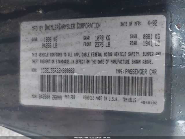 2002 CHRYSLER SEBRING 1C3EL55R22N300862 Photo 8