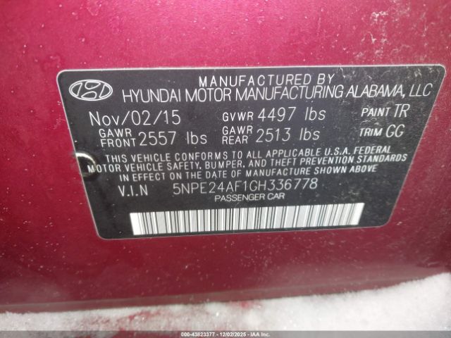 2016 HYUNDAI SONATA 5NPE24AF1GH336778 Photo 8