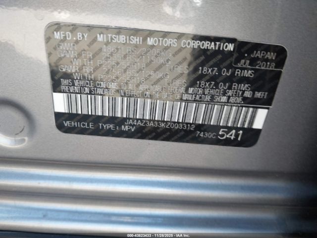2019 MITSUBISHI OUTLANDER JA4AZ3A33KZ003312 Photo 8