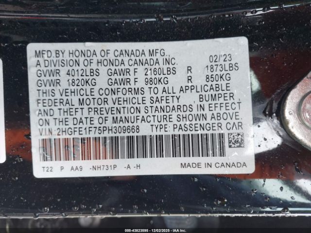 2023 HONDA CIVIC 2HGFE1F75PH309668 Photo 8