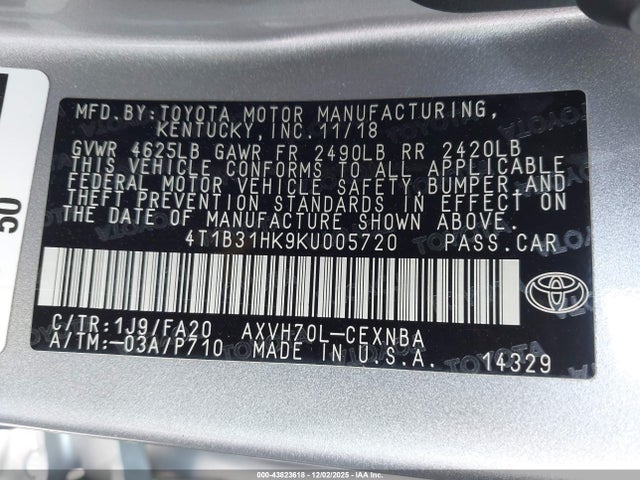 2019 TOYOTA CAMRY HYBRID 4T1B31HK9KU005720 Photo 8