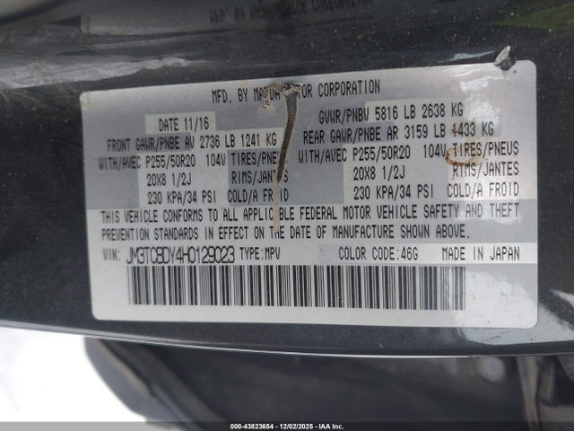 JM3TCBDY4H0129023 Mazda Cx-9 Grand Touring