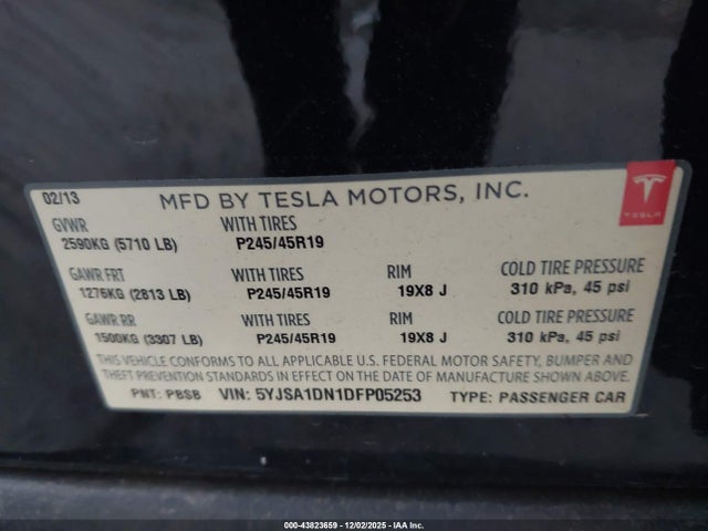 2013 TESLA MODEL S 5YJSA1DN1DFP05253 Photo 8