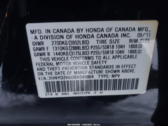 Aukcja sprzedaży 2011 Acura Mdx Technology Package, vin: 2HNYD2H60BH549864, numer aukcji: 43823686