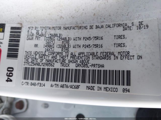 2020 TOYOTA TACOMA 3TMCZ5AN0LM298562 Photo 8