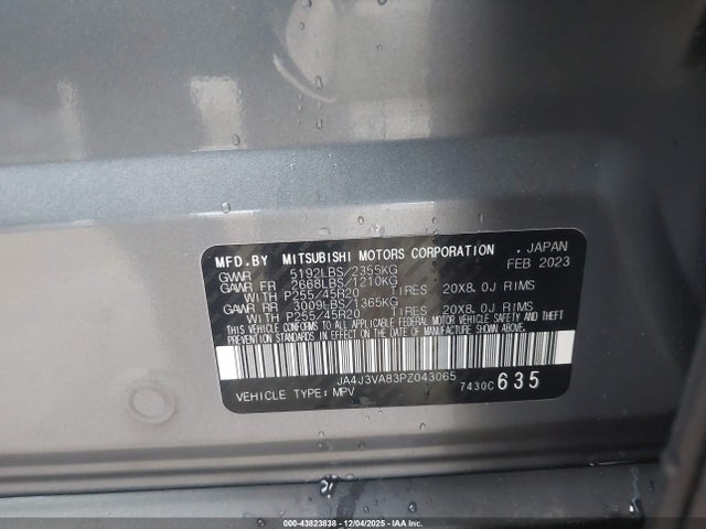 Aukcja sprzedaży 2023 Mitsubishi Outlander Sel 2.5 2wd, vin: JA4J3VA83PZ043065, numer aukcji: 43823838