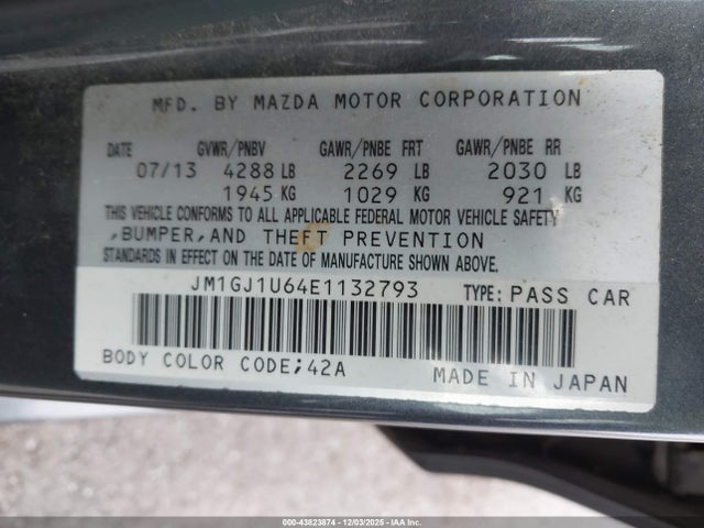 Aukcja sprzedaży 2014 Mazda Mazda6 I Sport, vin: JM1GJ1U64E1132793, numer aukcji: 43823874
