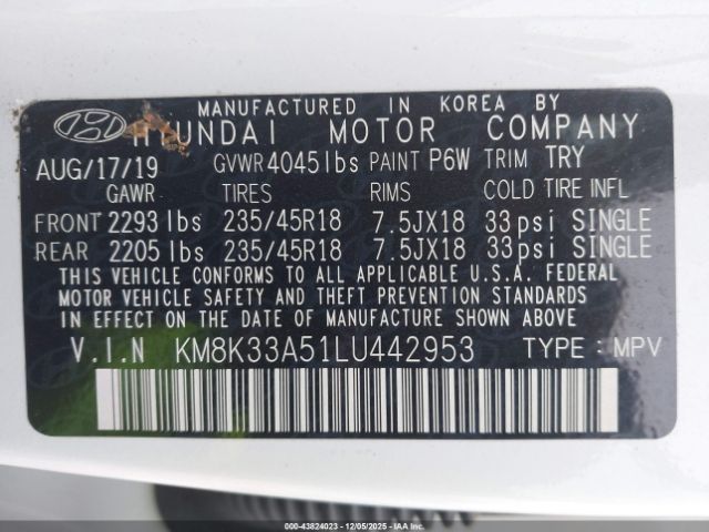 2020 HYUNDAI KONA KM8K33A51LU442953 Photo 8