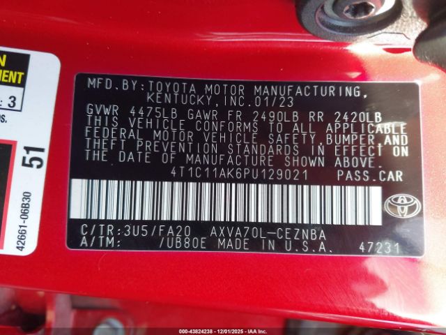 2023 TOYOTA CAMRY 4T1C11AK6PU129021 Photo 8