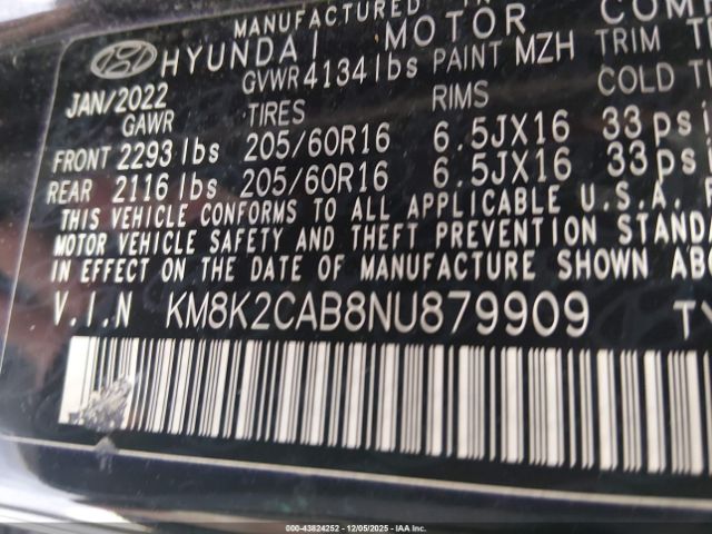 2022 HYUNDAI KONA KM8K2CAB8NU879909 Photo 8