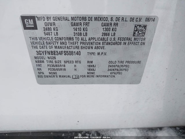 2015 CADILLAC SRX 3GYFNBE34FS508140 Photo 8