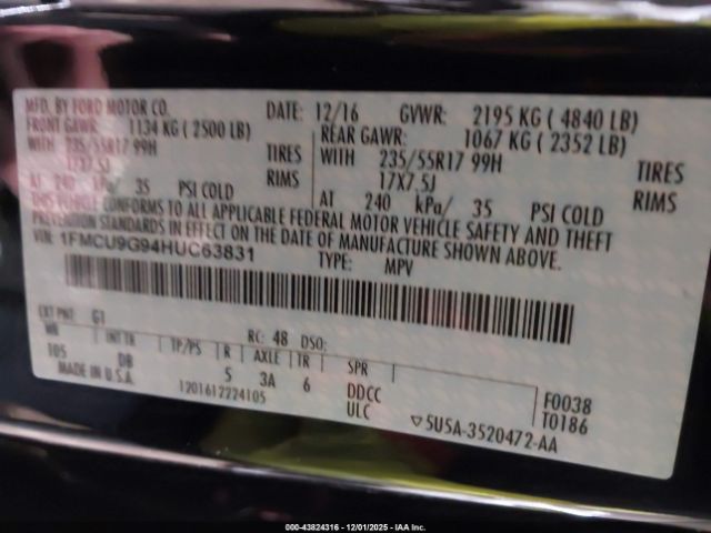 2017 FORD ESCAPE 1FMCU9G94HUC63831 Photo 8