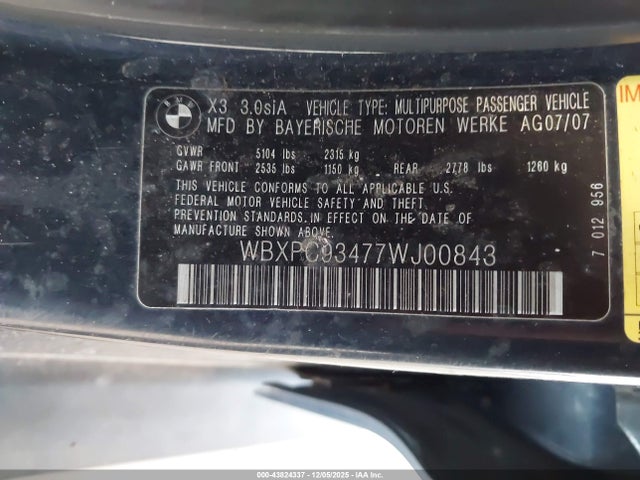 2007 BMW X3 WBXPC93477WJ00843 Photo 8