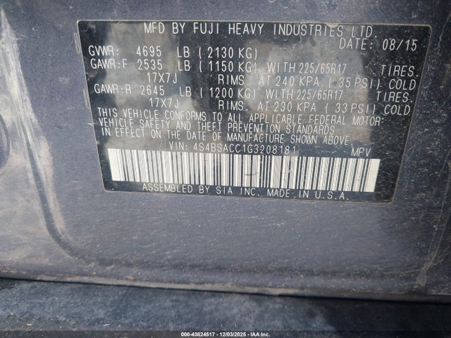 4S4BSACC1G3208181 Subaru Outback 2.5i Premium