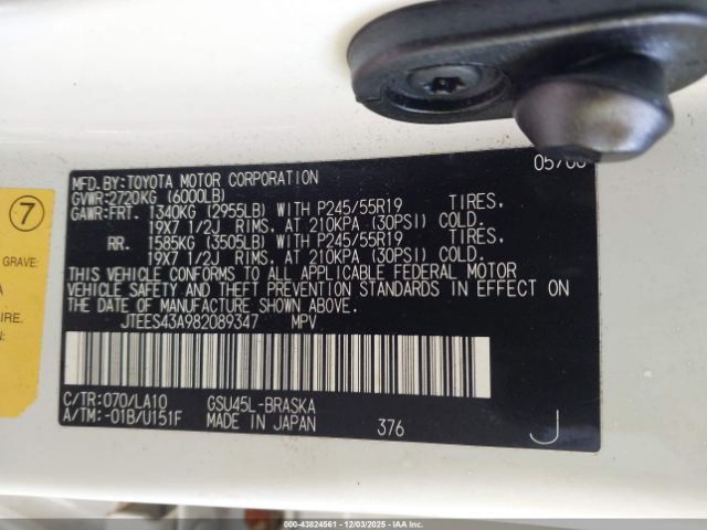 2008 TOYOTA HIGHLANDER JTEES43A982089347 Photo 8
