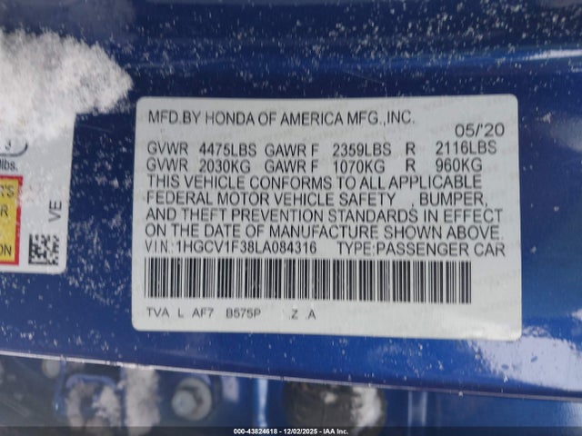 2020 HONDA ACCORD 1HGCV1F38LA084316 Photo 8
