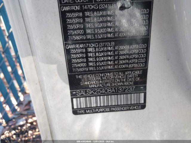 2008 LAND ROVER RANGE ROVER SPORT SALSK25408A137237 Photo 8