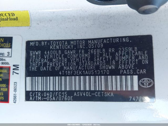 2010 TOYOTA CAMRY 4T1BF3EK1AU513170 Photo 8