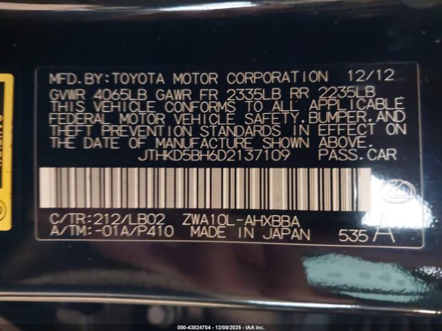 2013 LEXUS CT 200H JTHKD5BH6D2137109 Photo 8