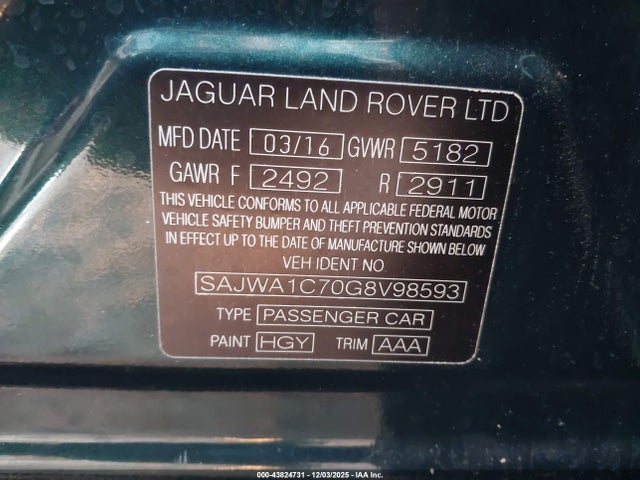 2016 JAGUAR XJ SAJWA1C70G8V98593 Photo 8