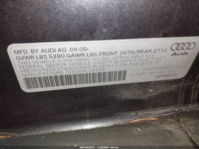 2006 AUDI A6 WAUDG74F36N070797 Photo 8