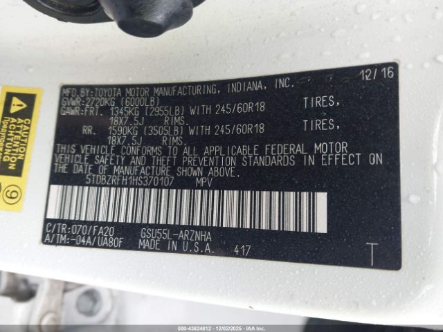 2017 TOYOTA HIGHLANDER 5TDBZRFH1HS370107 Photo 8