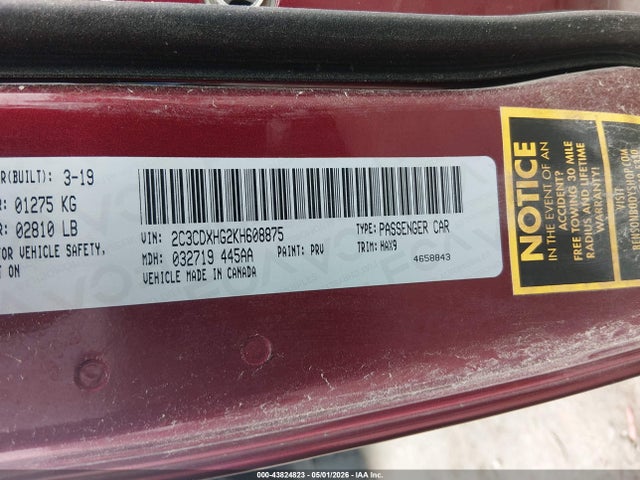 Продаж на аукціоні авто 2019 Dodge Charger Gt Rwd, vin: 2C3CDXHG2KH608875, номер лоту: 43824823