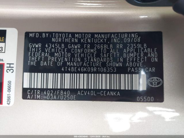 2009 TOYOTA CAMRY 4T4BE46K09R106353 Photo 8
