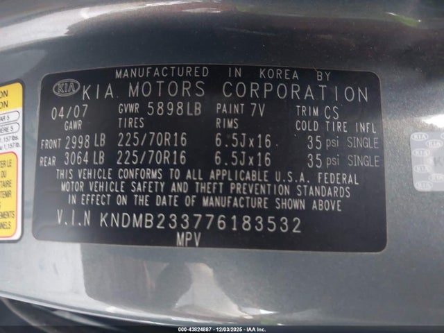 2007 KIA SEDONA KNDMB233776183532 Photo 8