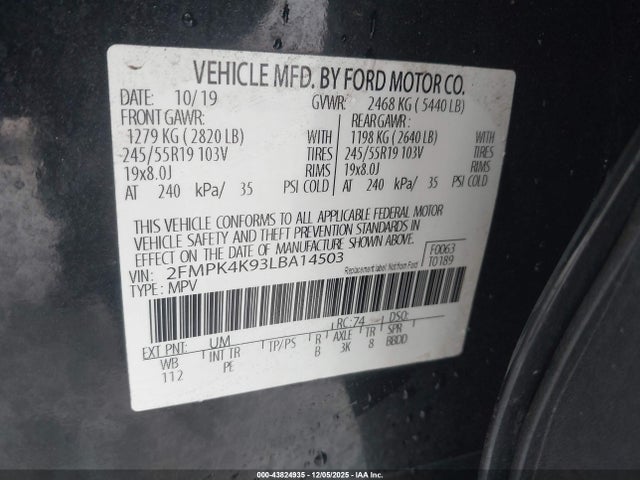 Ford Edge Titanium 2020 2FMPK4K93LBA14503 Image 9