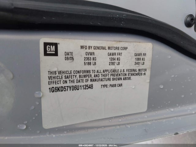 2006 Cadillac Dts Standard მანქანა იყიდება აუქციონზე, vin: 1G6KD57Y06U112548, აუქციონის ნომერი: 43824957