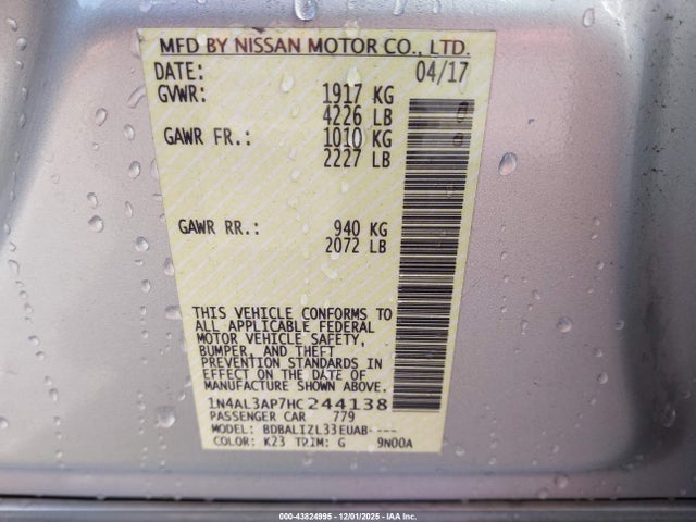 Nissan Altima 2.5 Sv 2017 1N4AL3AP7HC244138 Image 9