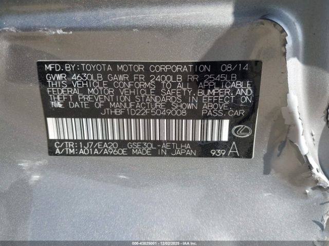 2015 LEXUS IS 250 JTHBF1D22F5049008 Photo 8