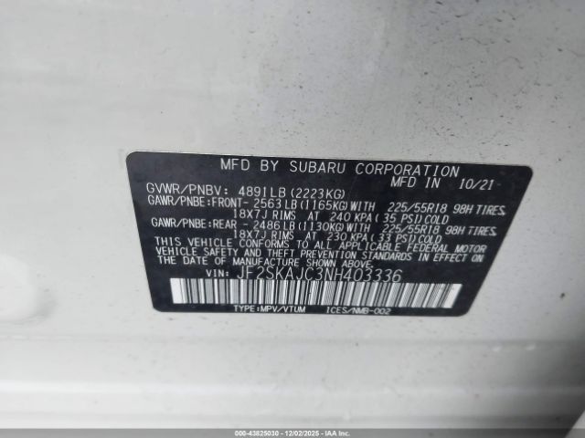 2022 SUBARU FORESTER JF2SKAJC3NH403336 Photo 8