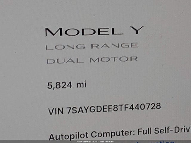 Aukcja sprzedaży 2026 Tesla Model Y Long Range Dual Motor All-wheel Drive/long Range Launch Series, vin: 7SAYGDEE8TF440728, numer aukcji: 43825080